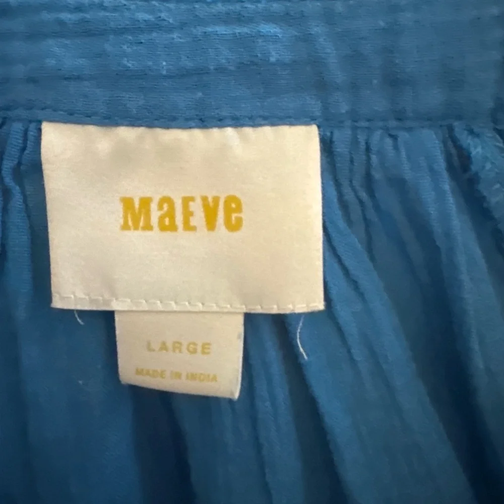 Anthropologie Blue Embroidered V-Neck Peasant Blouse with Pink Accents - Picture 4 of 5